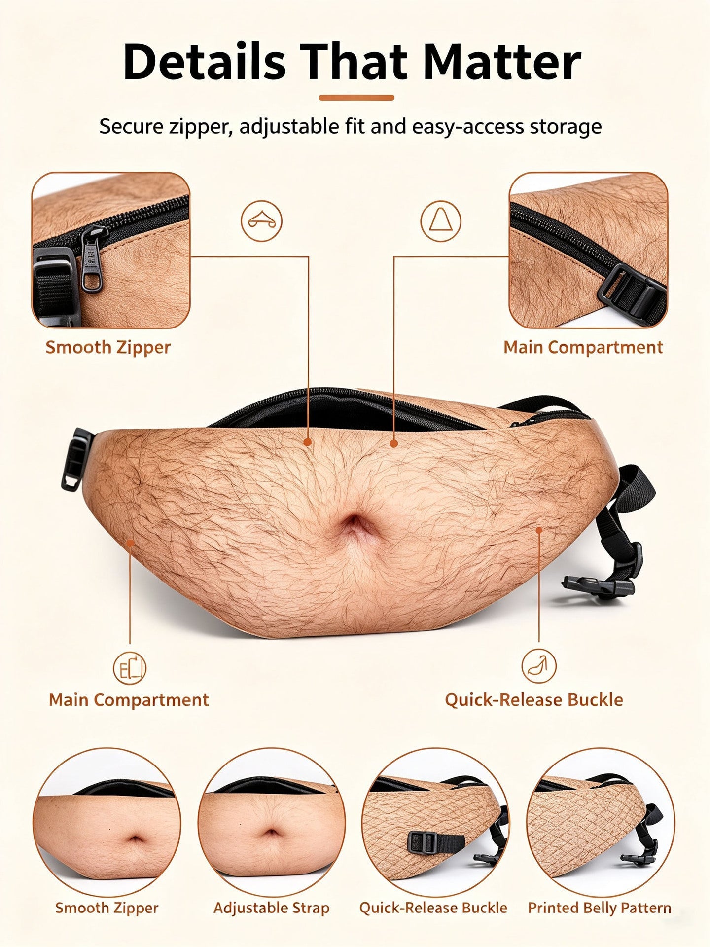 😂 Realistic Beer Belly Fanny Pack – Funny Hidden Waist Bag & Gag Gift