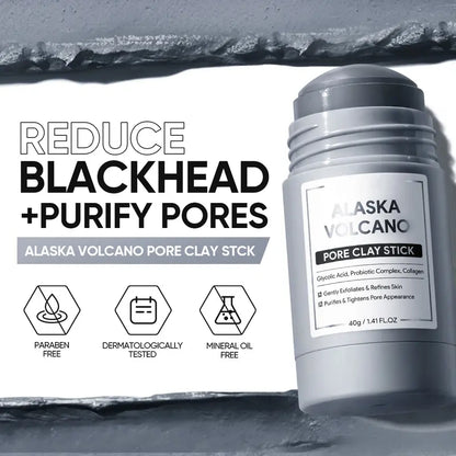 Alaska Volcano Pore Clay Stick Cleansing Blackhead Remover Face Mask Stick with Natural Clay Gentle Exfoliating Smoothing Skin Non-Drying Skincare