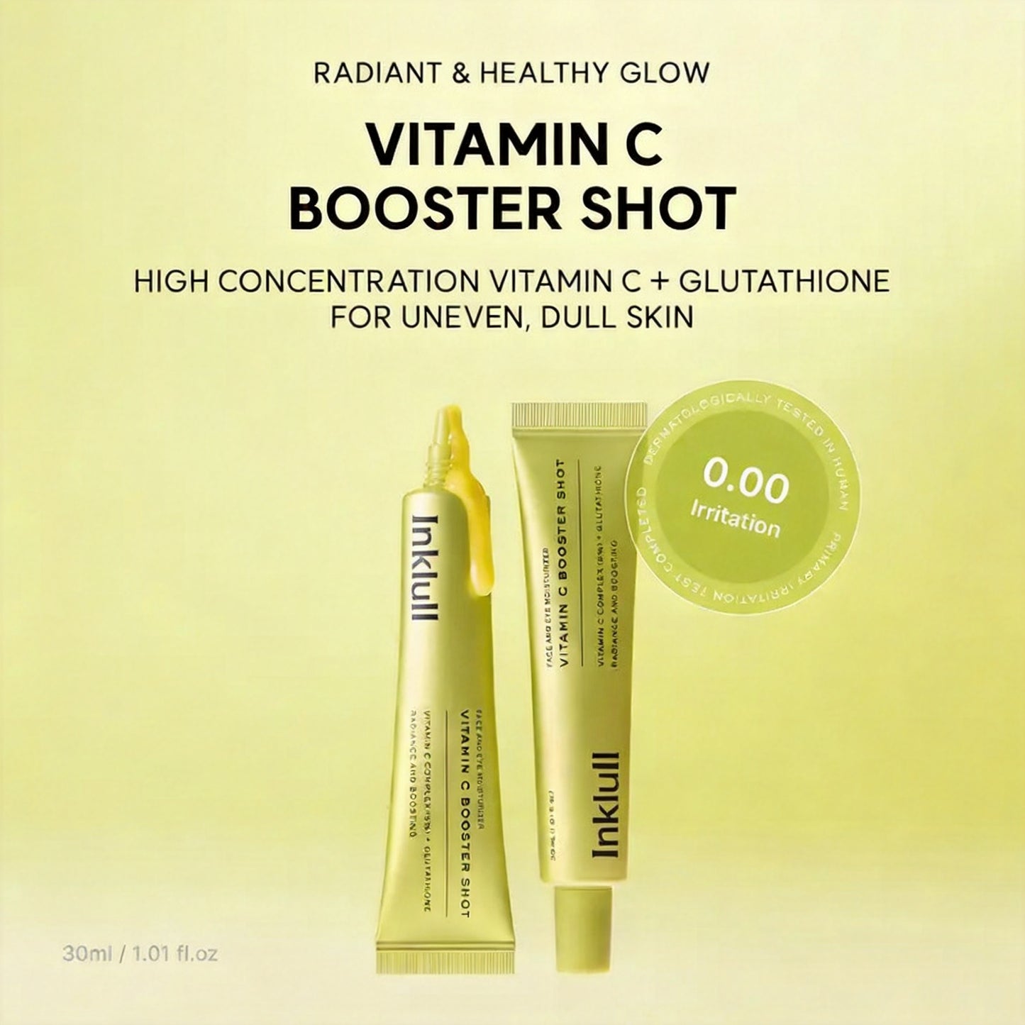 Inklull Vitamin C Booster Shot,Pure Vitamin C+ Glutathione for Bright,Healthy Skin Glow,30ml / 1.01 fl oz