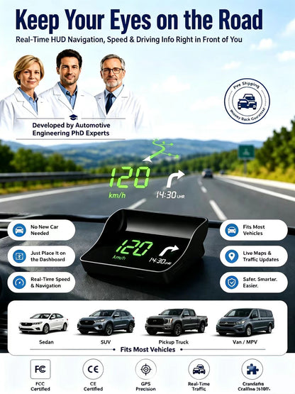 【Smart In-Car HUD Co-Pilot】Works on Sedans, SUVs, Pickups, RVs, and More! 30-Day Risk-Free Trial