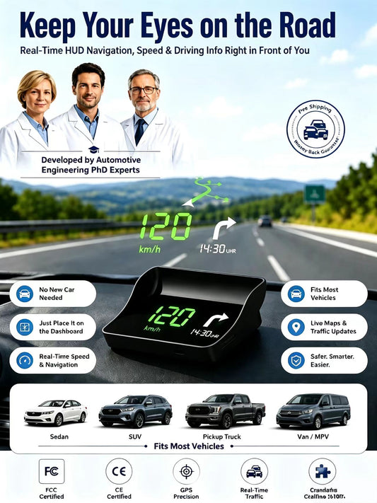 【Smart In-Car HUD Co-Pilot】Works on Sedans, SUVs, Pickups, RVs, and More! 30-Day Risk-Free Trial
