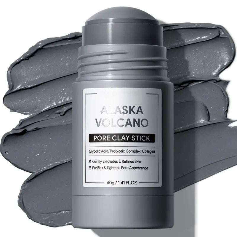 Alaska Volcano Pore Clay Stick Cleansing Blackhead Remover Face Mask Stick with Natural Clay Gentle Exfoliating Smoothing Skin Non-Drying Skincare