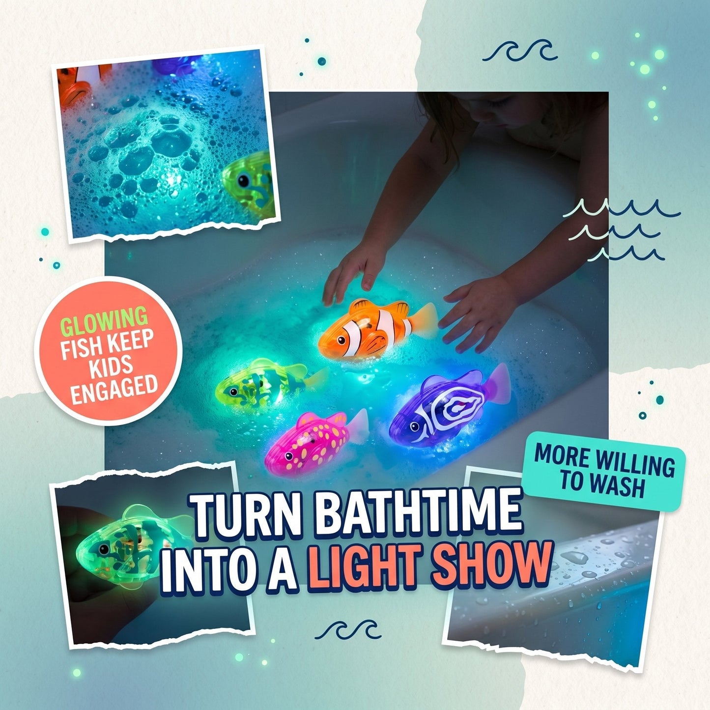 Electronic Pet Fish Bath Toy | LED Light Up | Auto-Swimming Bath Toy