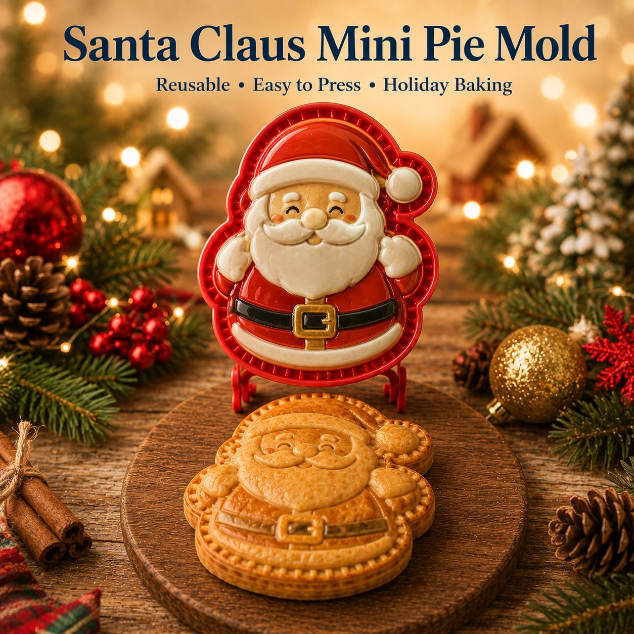 🎄8-Design Christmas Mini Pie Mold Collection | Reusable Embossed Molds for Shaping Detailed Santa, Snowman, Reindeer, Tree & Holiday Pies