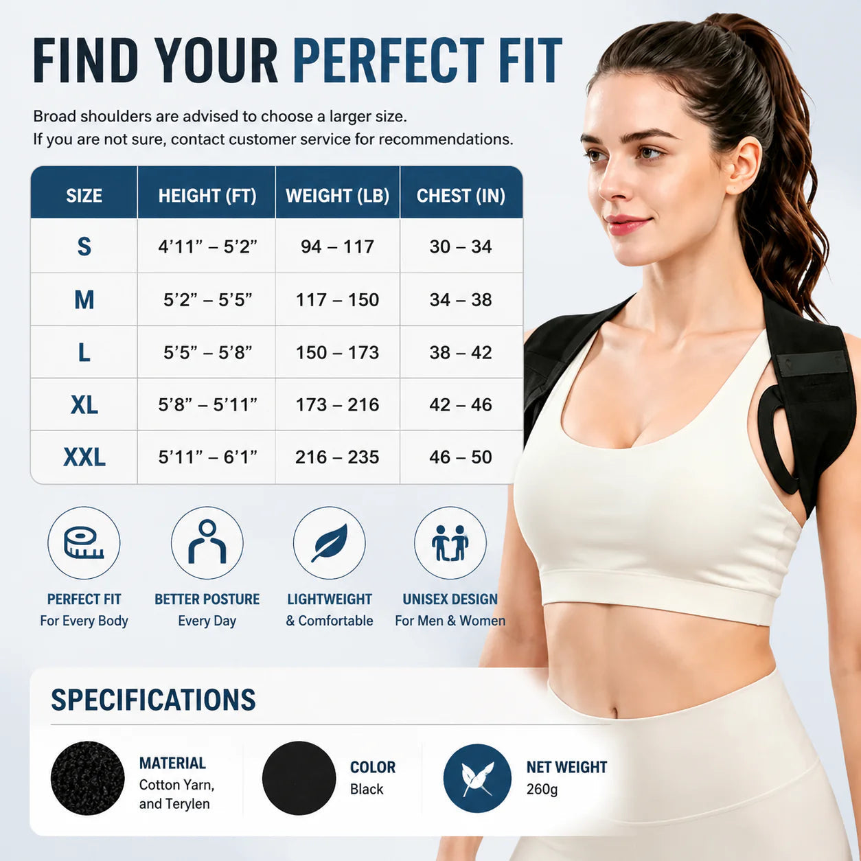 Posture Support Strap – Lightweight Back & Shoulder Corrector for Men & Women