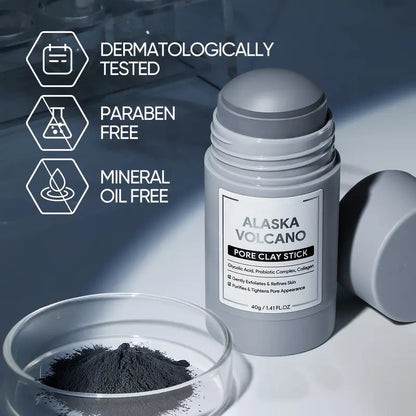 Alaska Volcano Pore Clay Stick Cleansing Blackhead Remover Face Mask Stick with Natural Clay Gentle Exfoliating Smoothing Skin Non-Drying Skincare