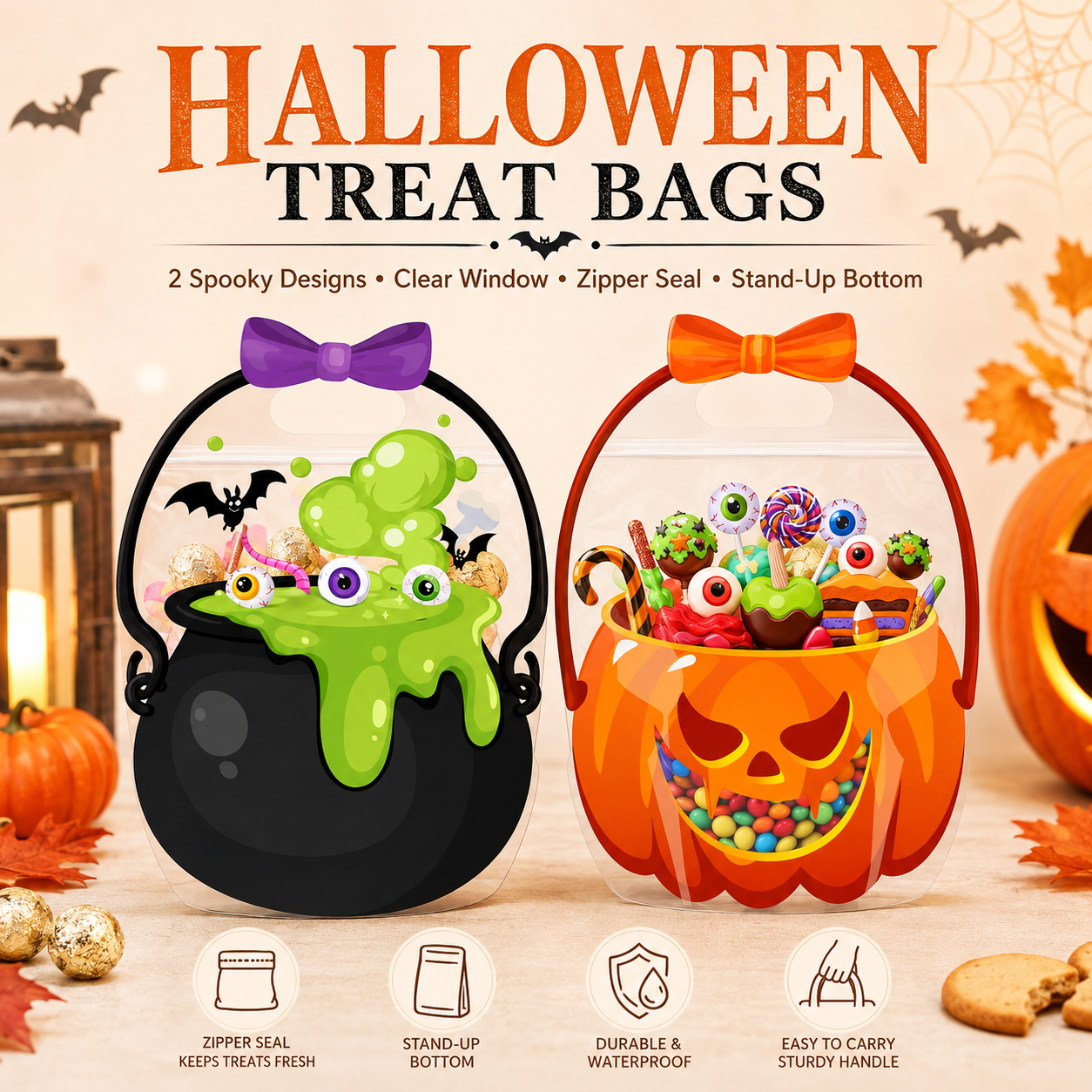🎃50 Pcs Halloween Goodie Bags Plastic Candy Bag🎁
