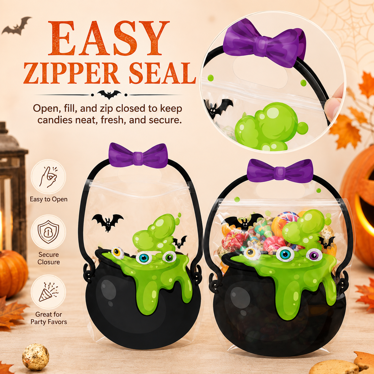 🎃50 Pcs Halloween Goodie Bags Plastic Candy Bag🎁