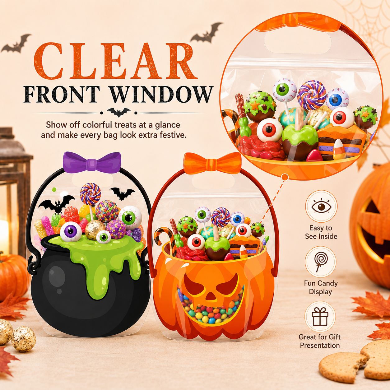 🎃50 Pcs Halloween Goodie Bags Plastic Candy Bag🎁