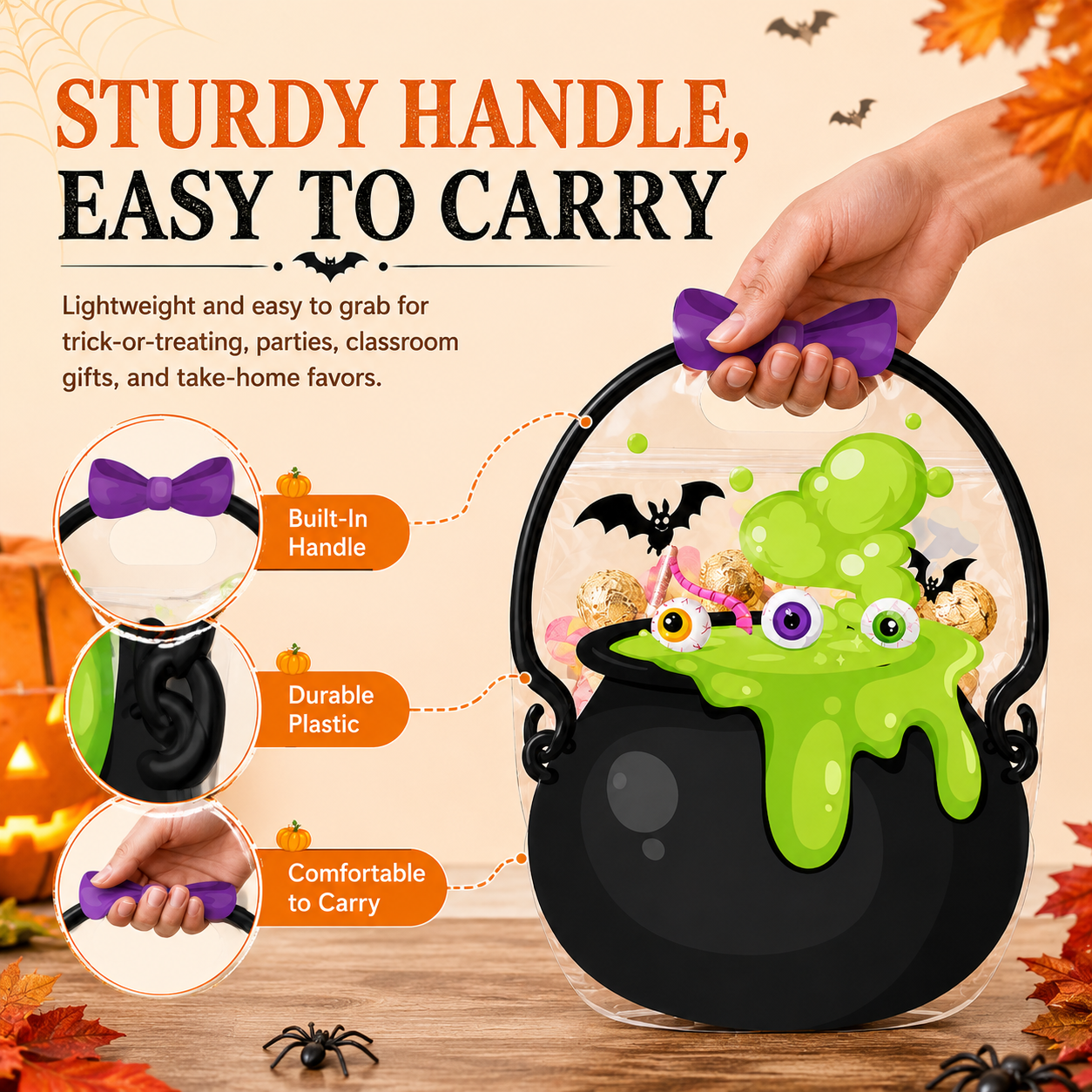 🎃50 Pcs Halloween Goodie Bags Plastic Candy Bag🎁