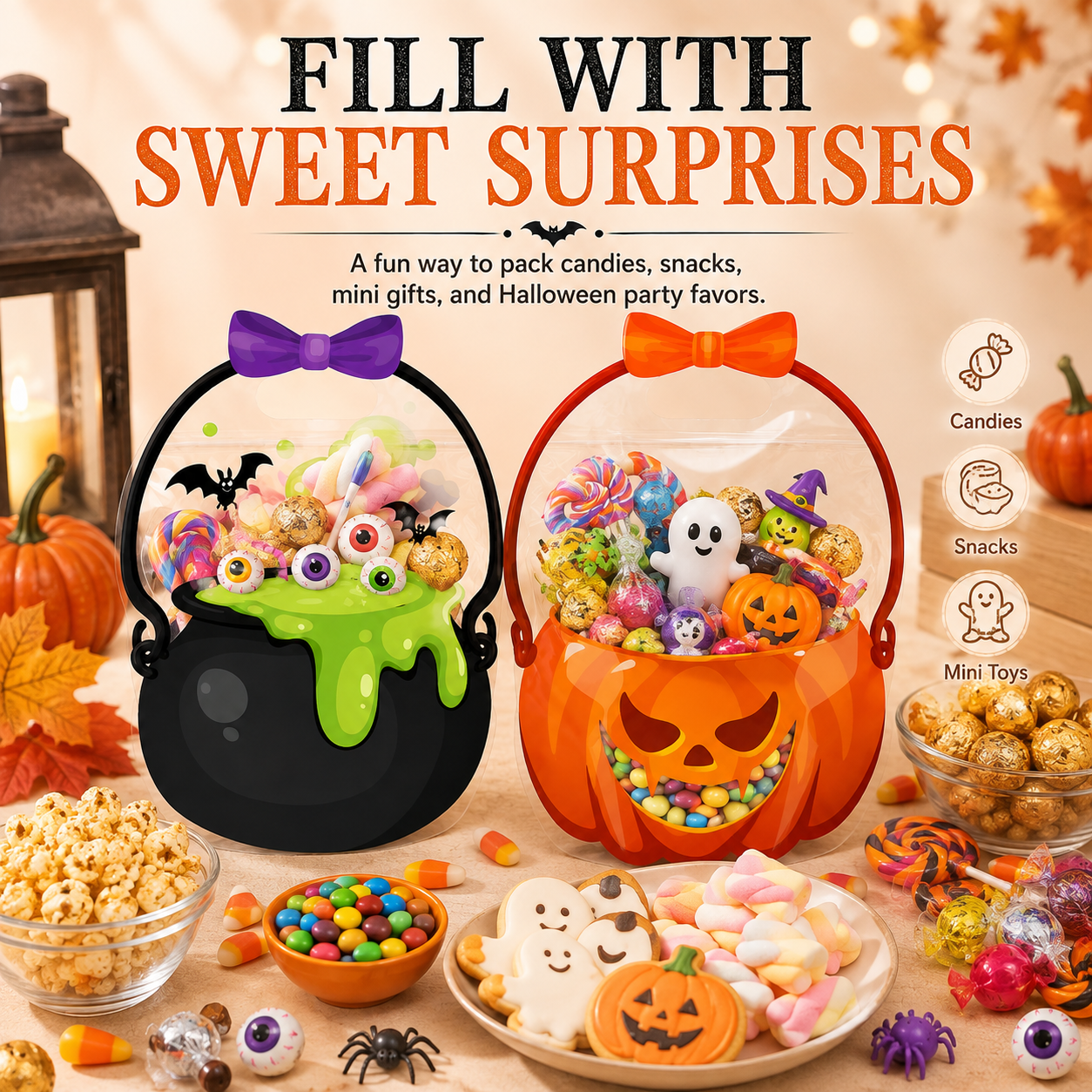 🎃50 Pcs Halloween Goodie Bags Plastic Candy Bag🎁