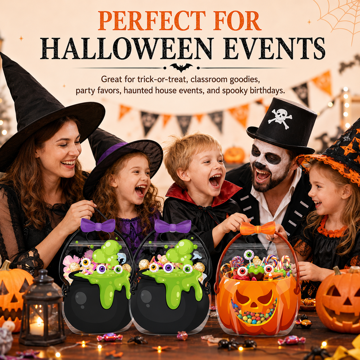 🎃50 Pcs Halloween Goodie Bags Plastic Candy Bag🎁