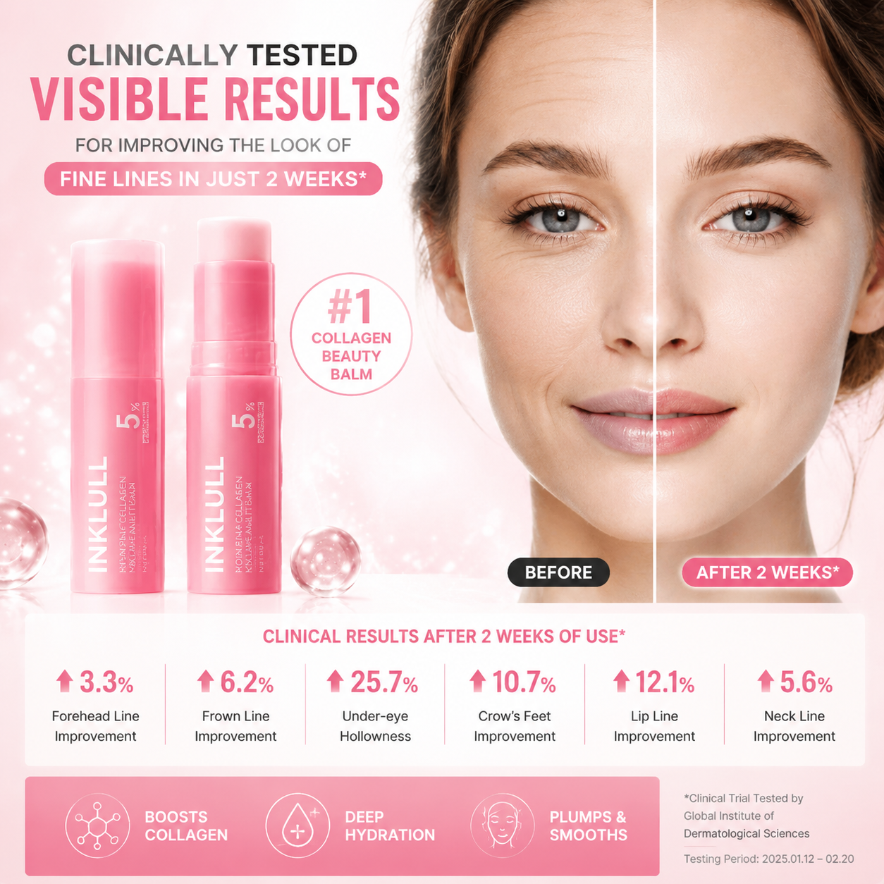 INKLULL® Korean Pink Collagen Plumping Balm™  | Wake Up Tired, Dry Skin In Seconds ✨ | The Korean Collagen Glow Balm That Makes Skin Look Plumper, Smoother & More Radiant