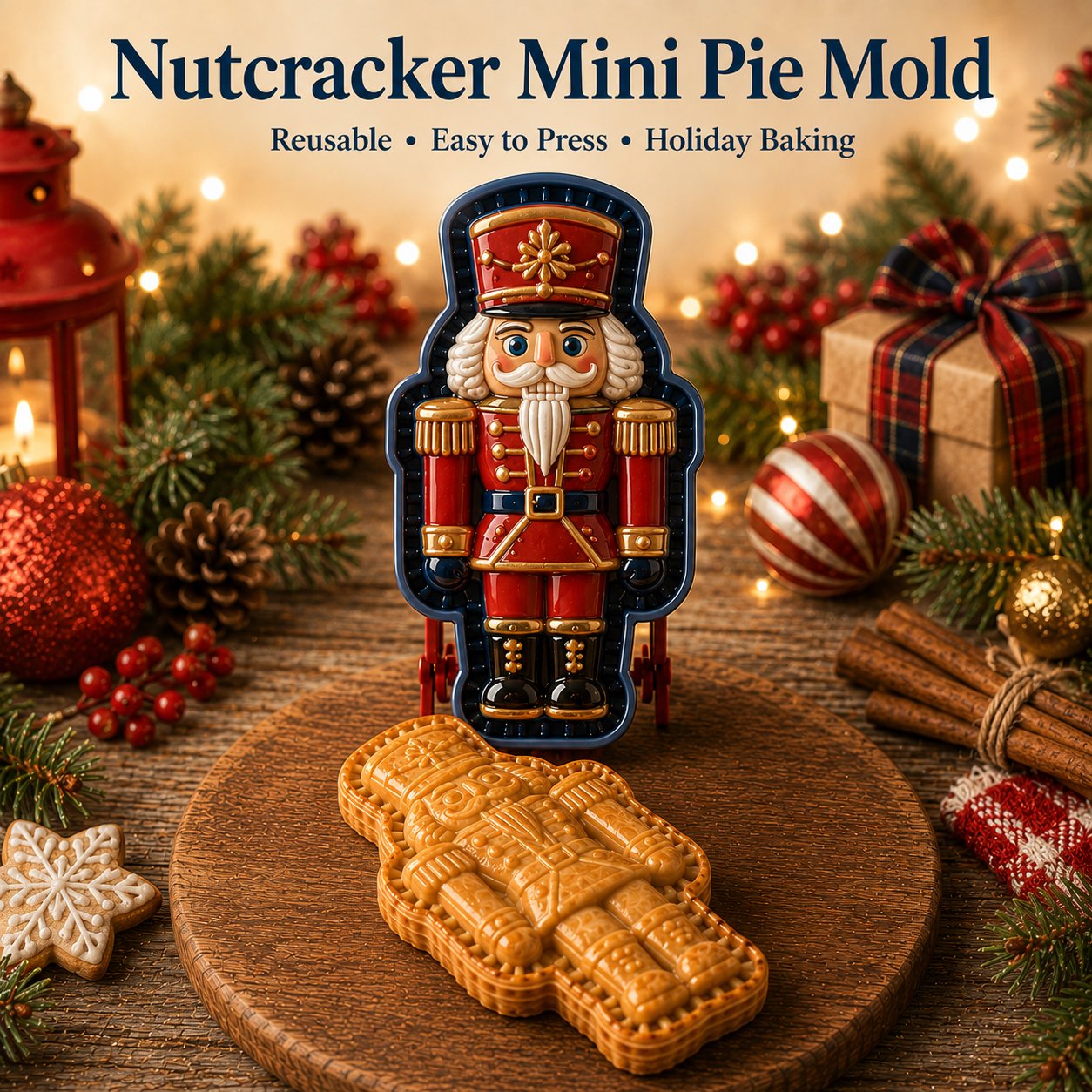 🎄8-Design Christmas Mini Pie Mold Collection | Reusable Embossed Molds for Shaping Detailed Santa, Snowman, Reindeer, Tree & Holiday Pies