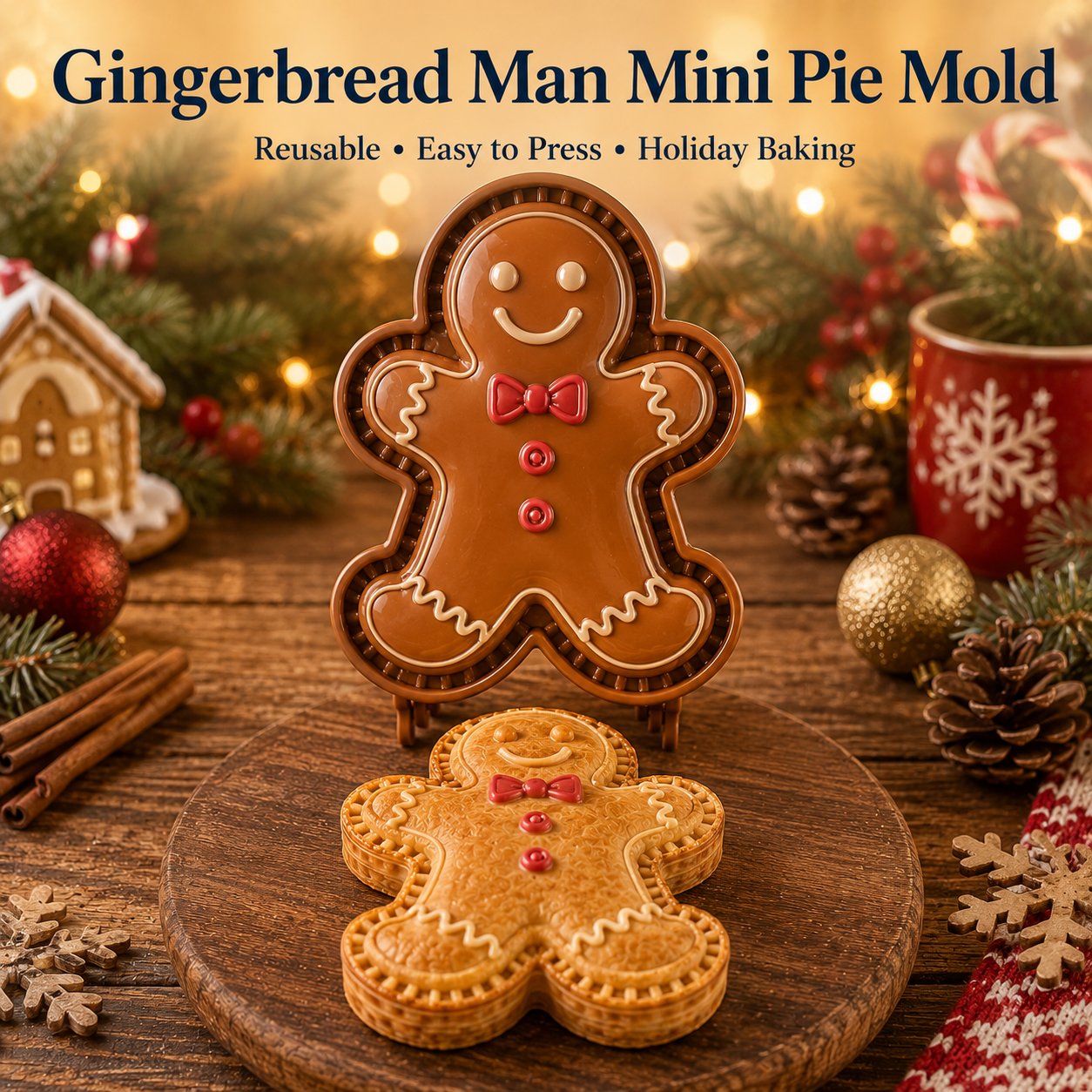 🎄8-Design Christmas Mini Pie Mold Collection | Reusable Embossed Molds for Shaping Detailed Santa, Snowman, Reindeer, Tree & Holiday Pies