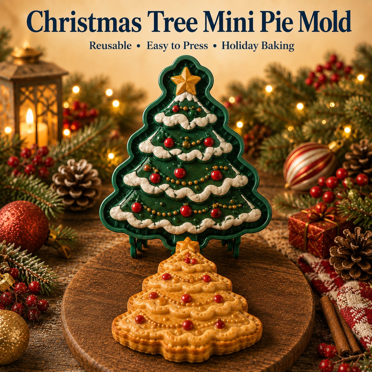 🎄8-Design Christmas Mini Pie Mold Collection | Reusable Embossed Molds for Shaping Detailed Santa, Snowman, Reindeer, Tree & Holiday Pies