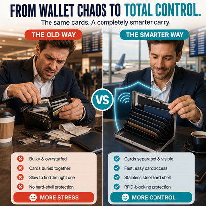 🔒RFID-Blocking Stainless Steel Card Wallet – Organized, Secure & Pocket-Ready