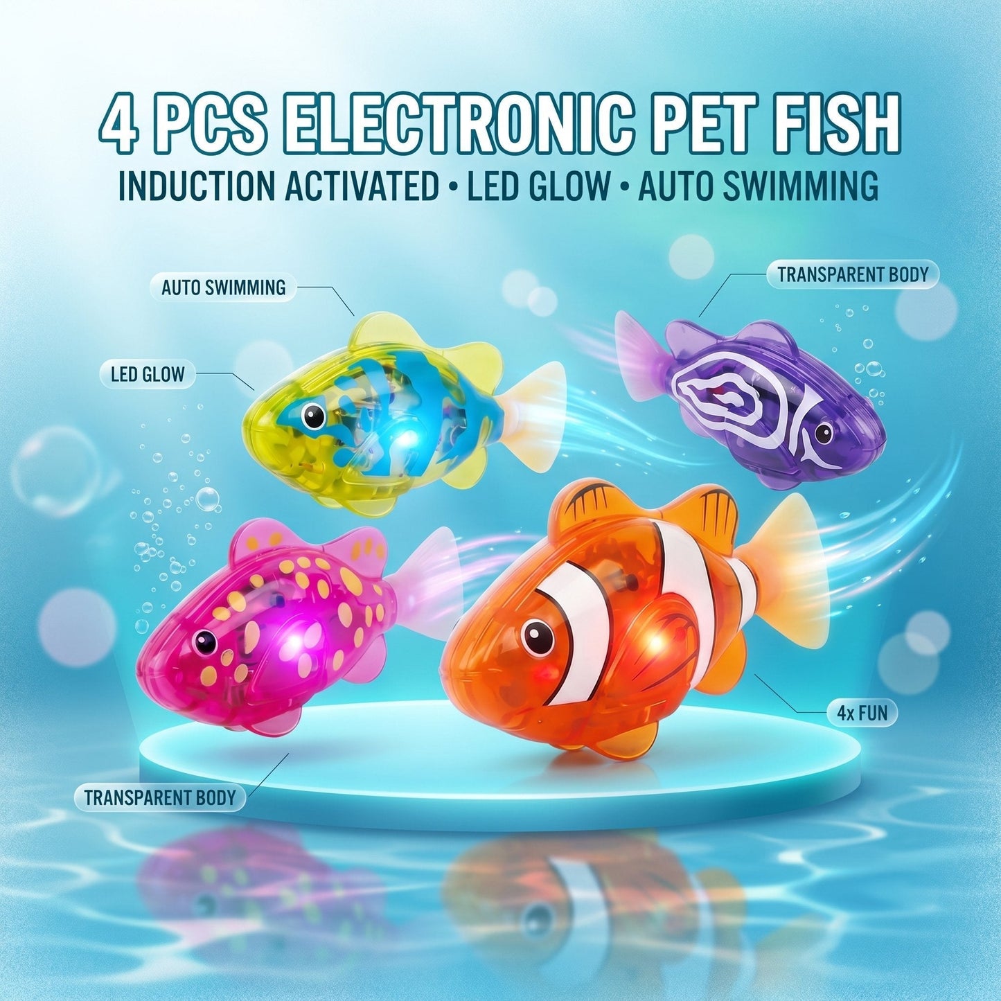Electronic Pet Fish Bath Toy | LED Light Up | Auto-Swimming Bath Toy