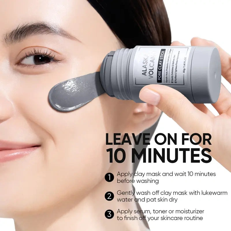 Alaska Volcano Pore Clay Stick Cleansing Blackhead Remover Face Mask Stick with Natural Clay Gentle Exfoliating Smoothing Skin Non-Drying Skincare