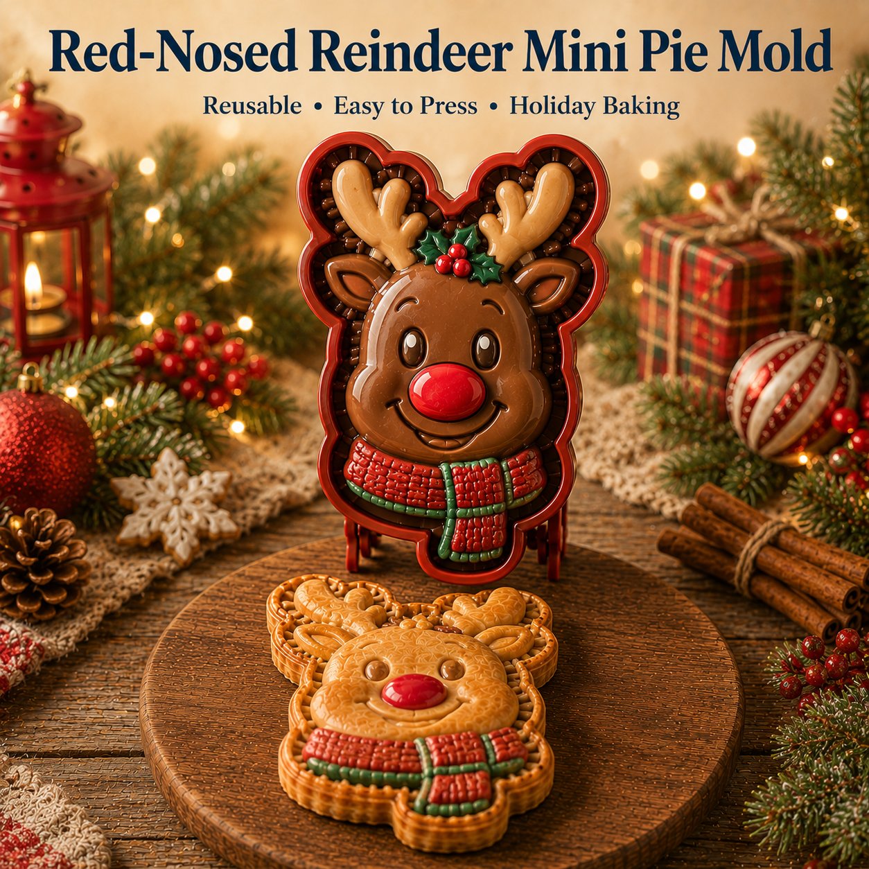 🎄8-Design Christmas Mini Pie Mold Collection | Reusable Embossed Molds for Shaping Detailed Santa, Snowman, Reindeer, Tree & Holiday Pies